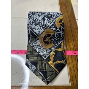 Mens Geometric Pattern Necktie‎ Black Gold Silver Polyester Formal